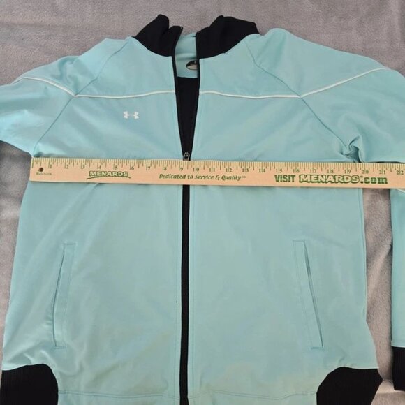 Under Armour Full Zip Jacket Womens Medium Light Blue Black Trim Stretch 204 - Picture 8 of 8